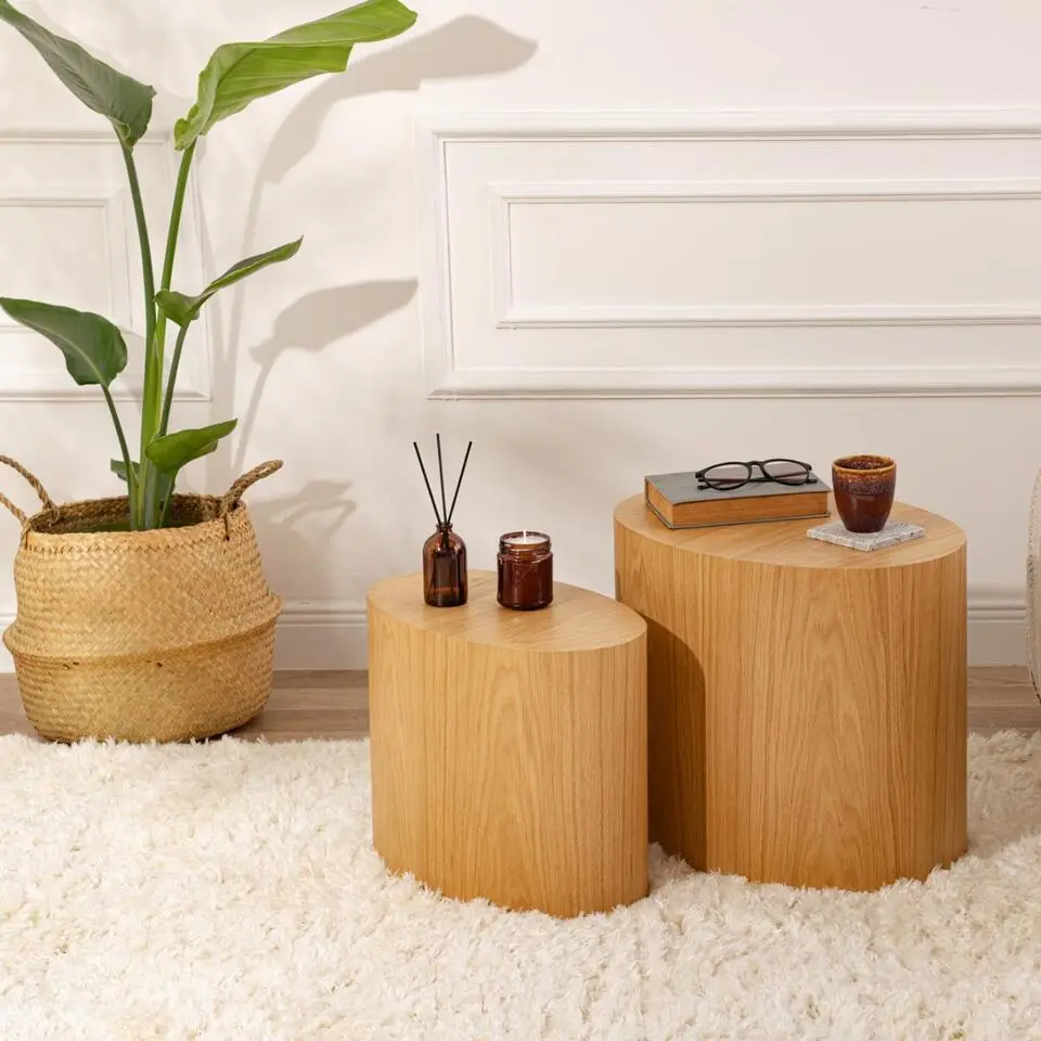 Bijzettafel Ovaal Naturel - 40x34x49cm - Set van 2 - Elipse