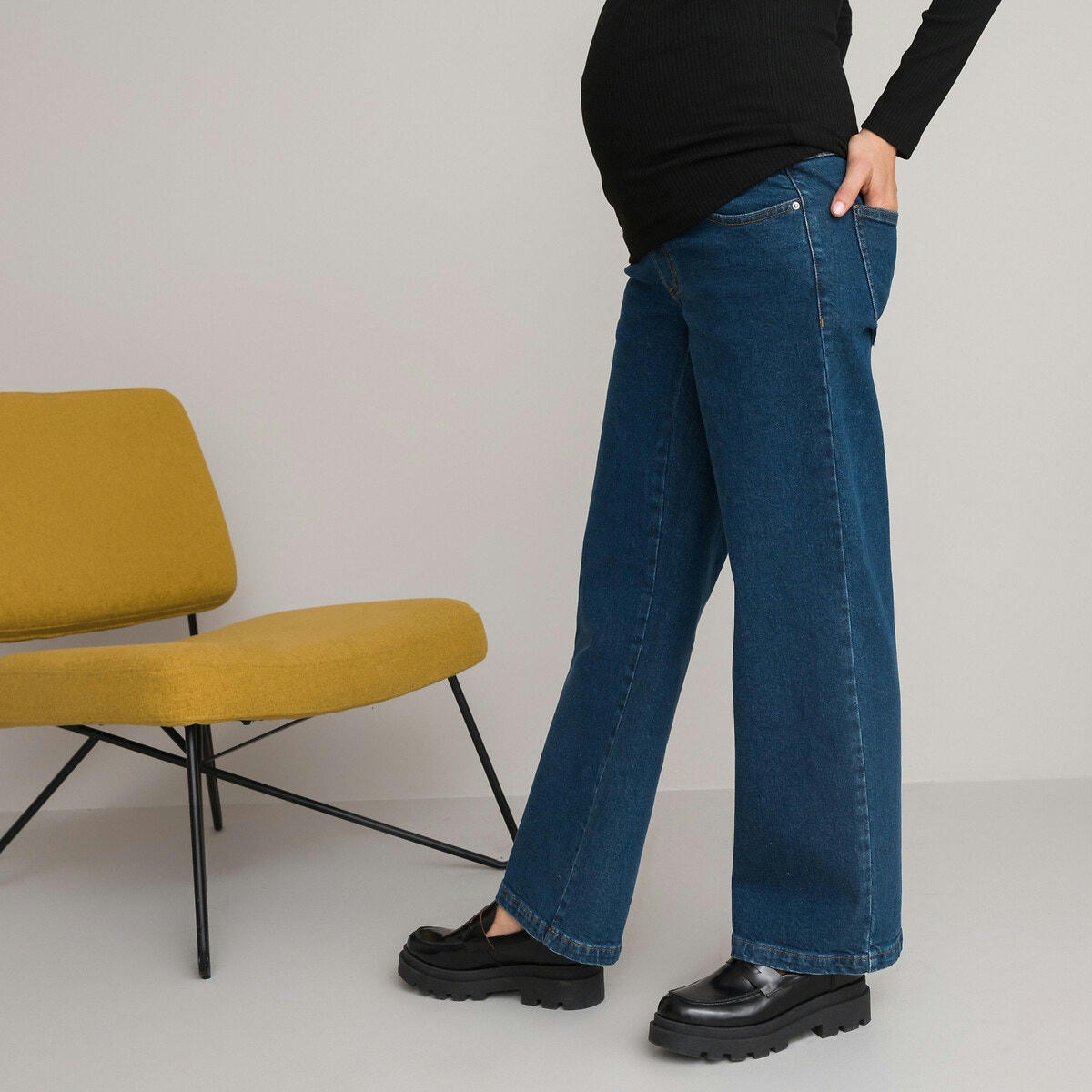 Jean large de grossesse, bandeau milieu ventre
