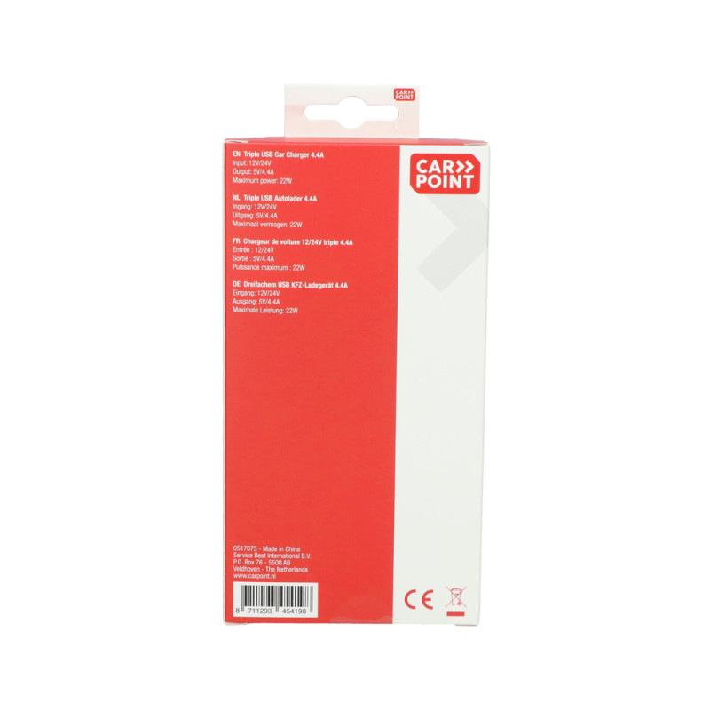 Chargeur de voiture triple 4,4 A CARPOINT