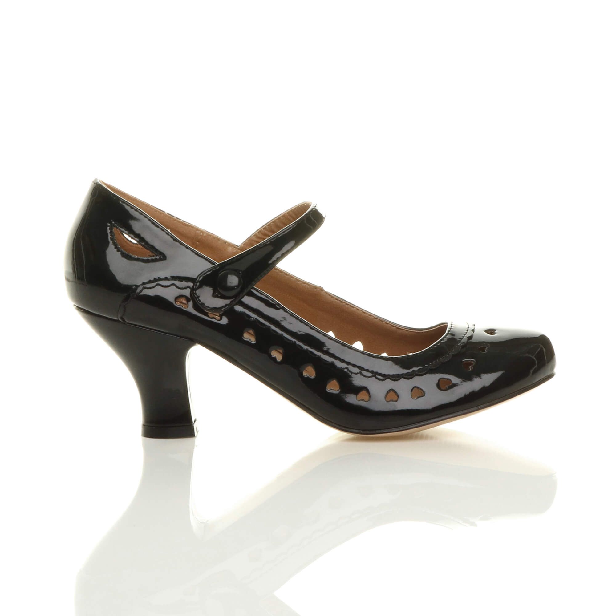 AJVANI Mid Heel Heart Cut Out Mary Jane Court Shoes