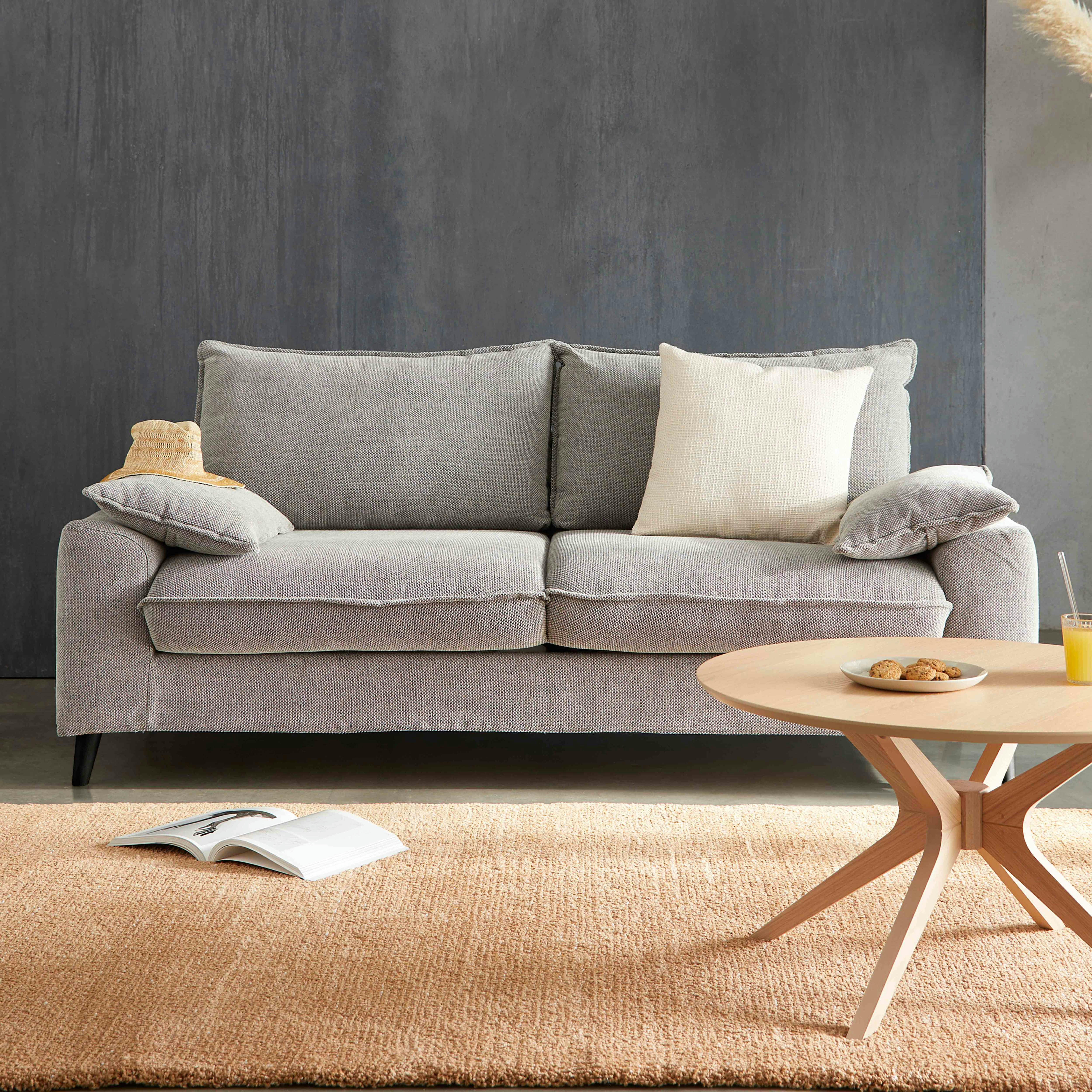 JAROD - Canapé convertible en tissu chiné 3 places gris clair