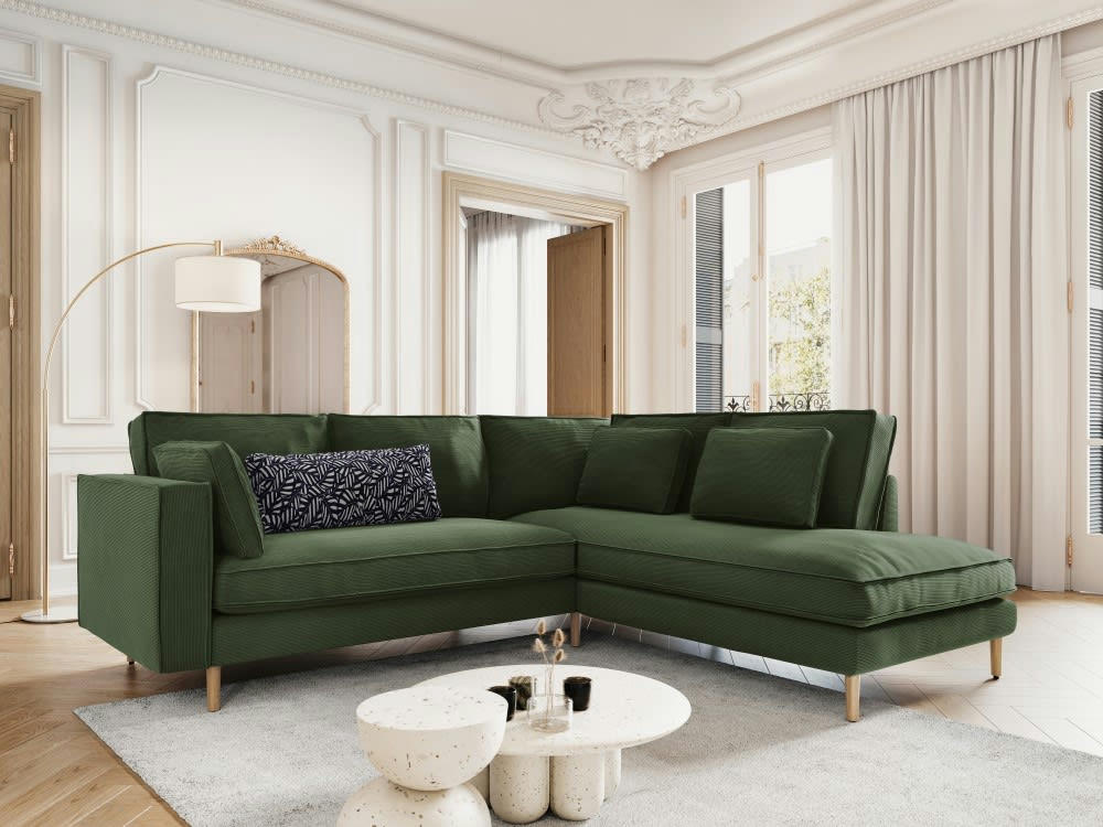 ALEXIS - Canapé d'angle 5 places en tissu structuré vert