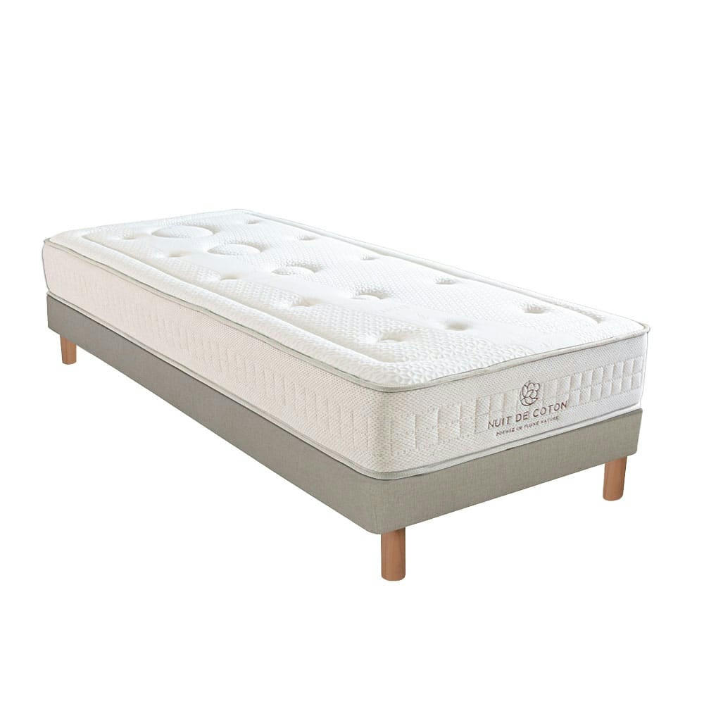 PRELUDE - Ensemble  2.0 90x200  Matelas Latex  + Sommier Bois  Mi-ferme