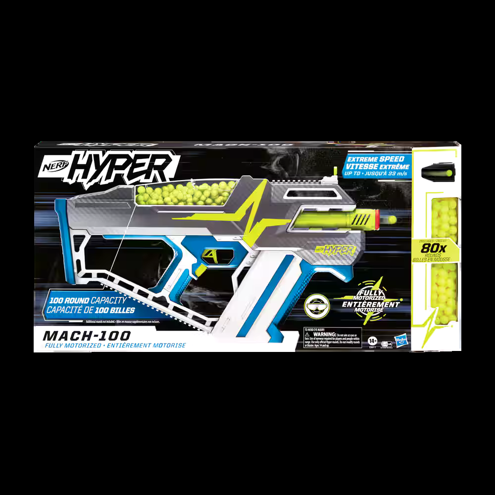 NERF Hyper Mach-100 Fully Motorized Blaster & 80 NERF Hyper Rounds, Age 8+