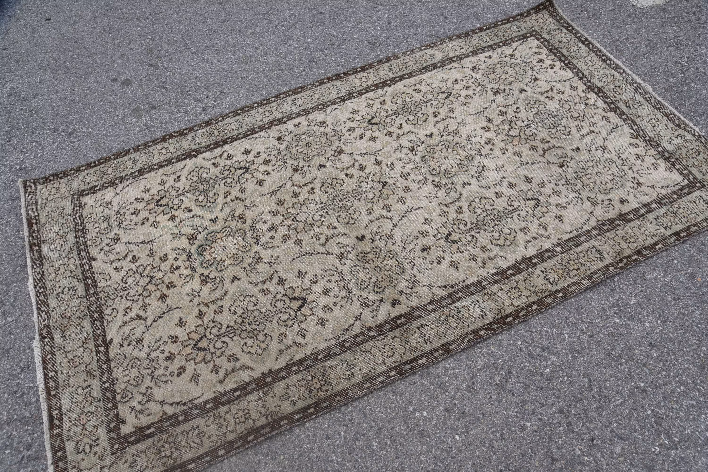 Vintage Turkish Oushak Area Rug 3.8x6.9 ft, Beige Polka dot Rug Wool