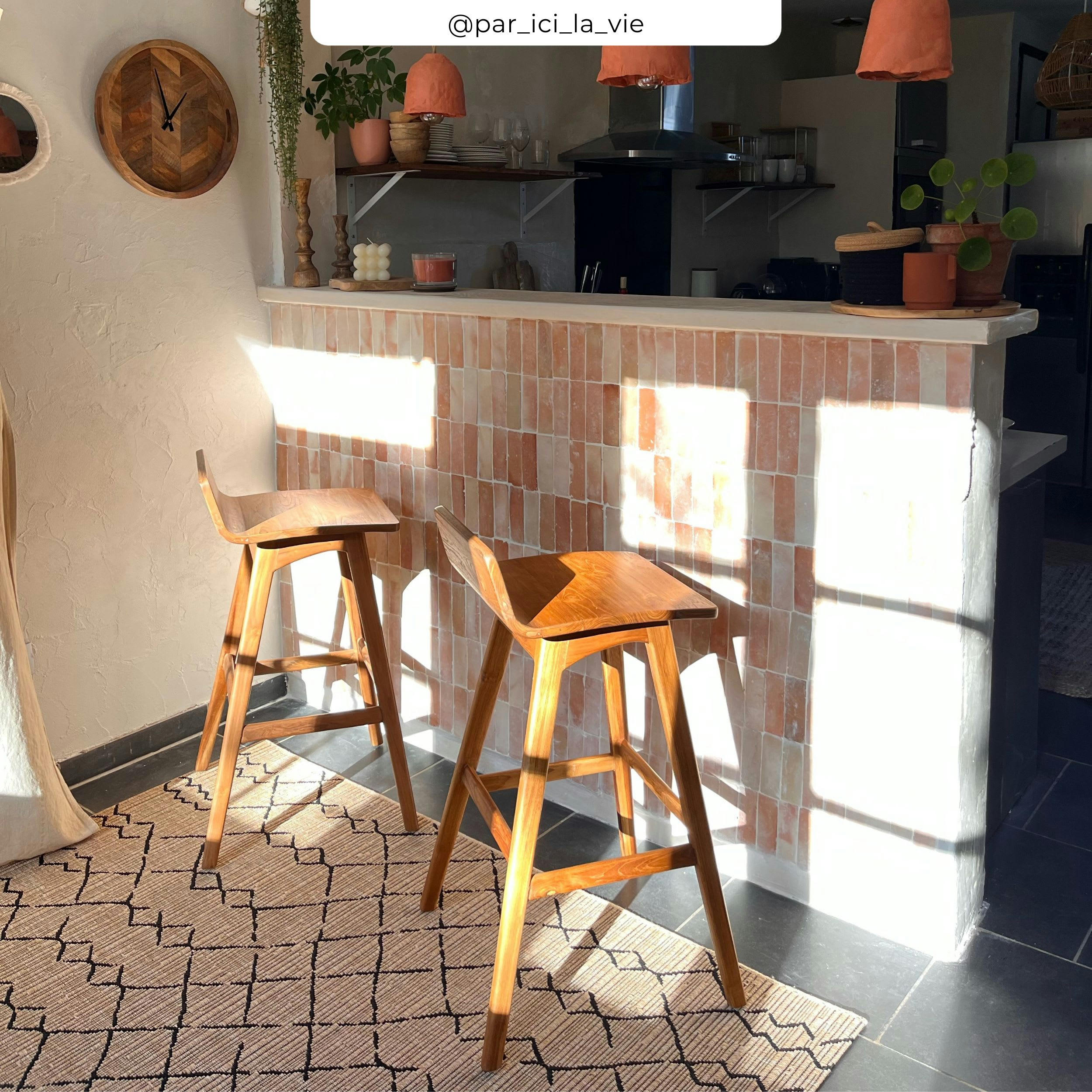 GRETA - Chaise de bar en bois de teck 72,5 cm