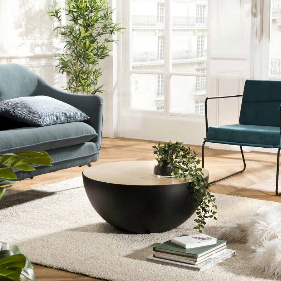 THEODORE - Table basse coque base métal plateau bois clair D70