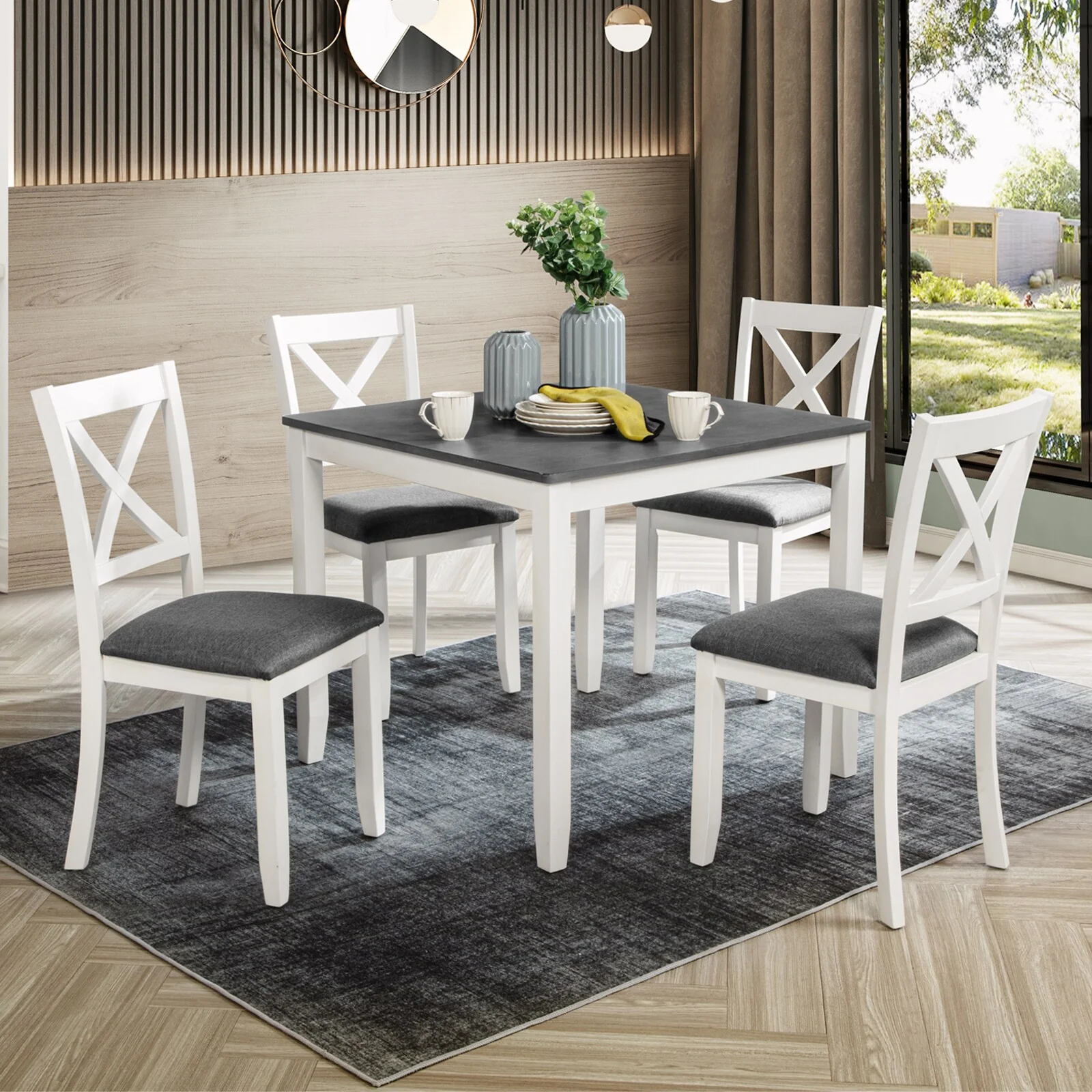 5-Piece Dining Table Set with 4 Chairs, Modern Wood Dining Table Set for 4, 4-Person Dining Table Set