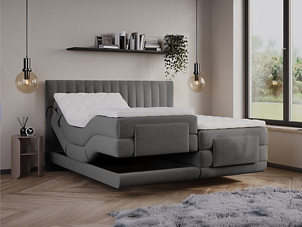 Ensemble complet boxspring tête de lit coutures verticales   sommiers relaxation électrique   matelas   surmatelas - 2 x 90 x 200