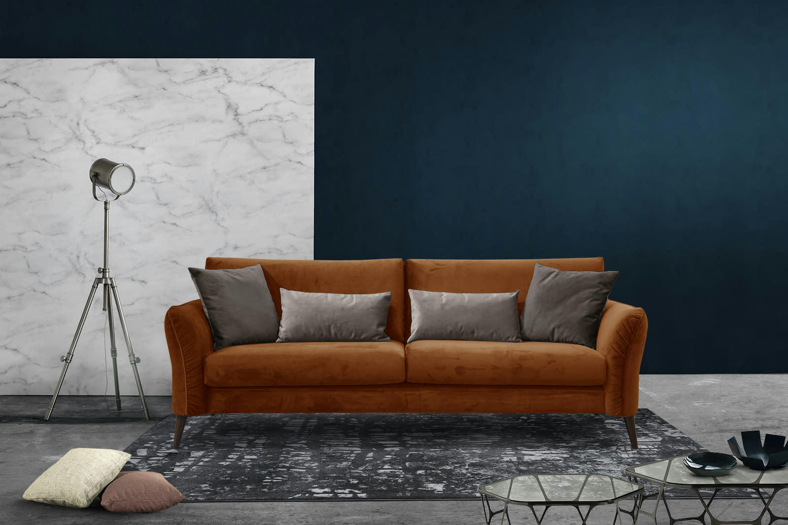 FIGARI - Canapé 3 places tissu orange