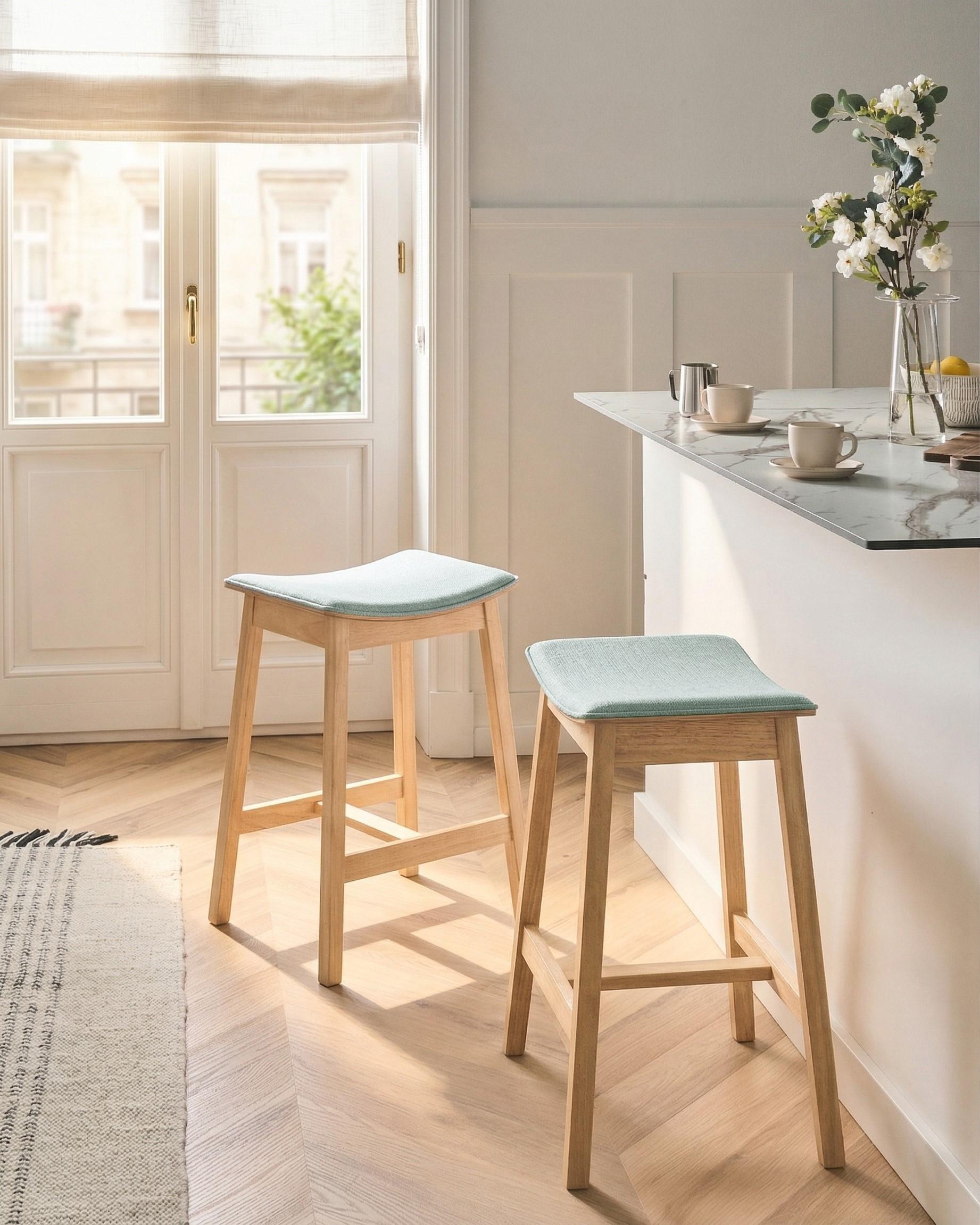 Set of 2 Bar Stools DIXON Wood Light Brown/ Mint