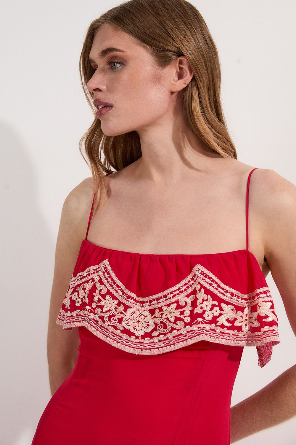 KarenMillen Embroidered Applique Strappy Midi Dress