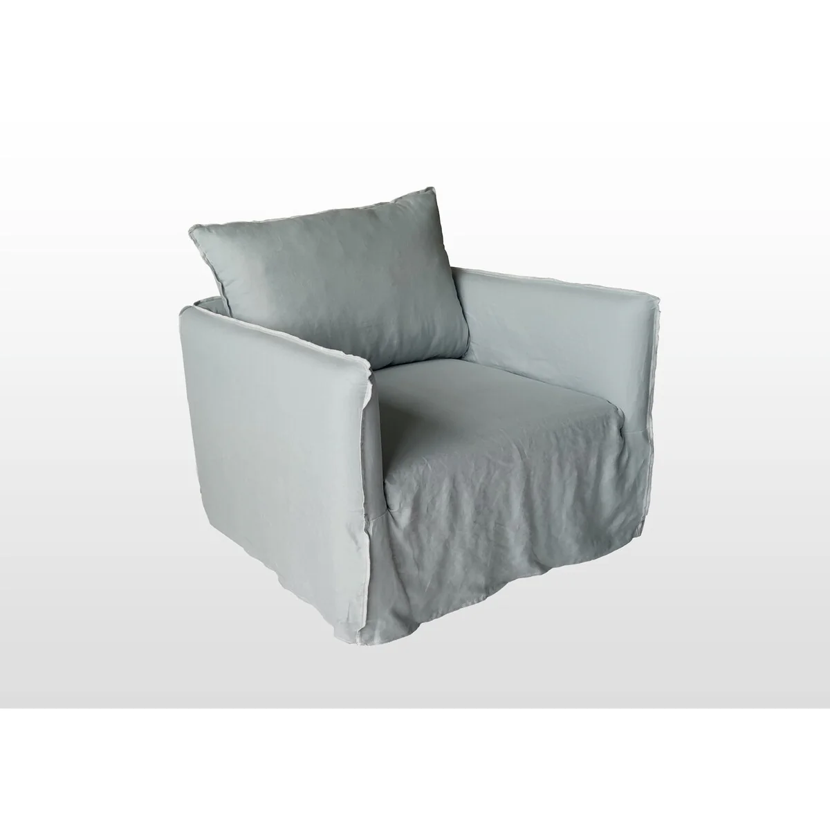 Naples Slipcovered Swivel Sofa Chair, 38 Inch Long, Soft Aqua Linen