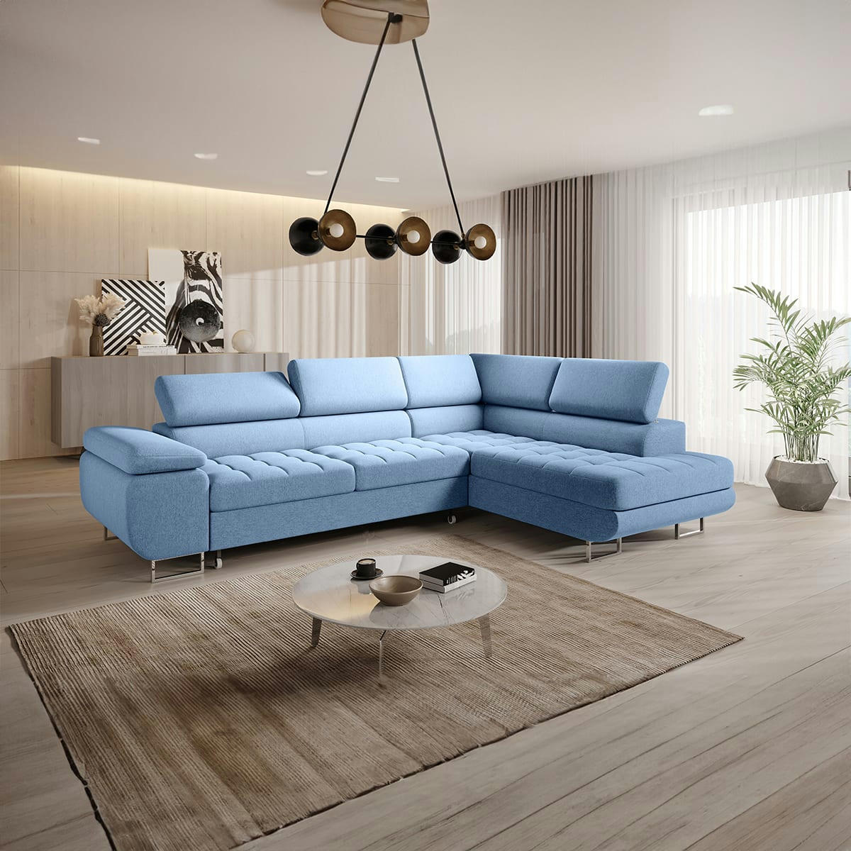 - Canapé d'angle convertible droite 4 places bleu