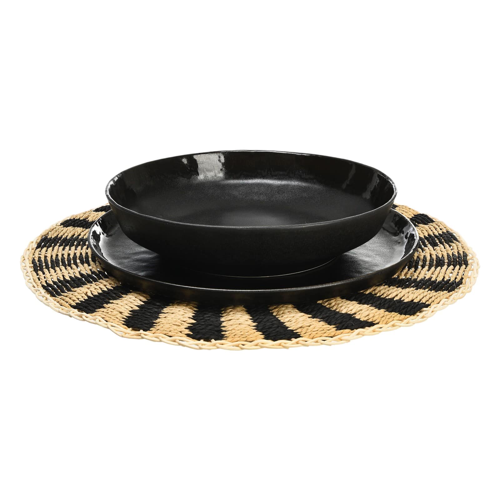 Geschirr-Set Yora mit Tischset Stroke Schwarz, 3 -tlg.