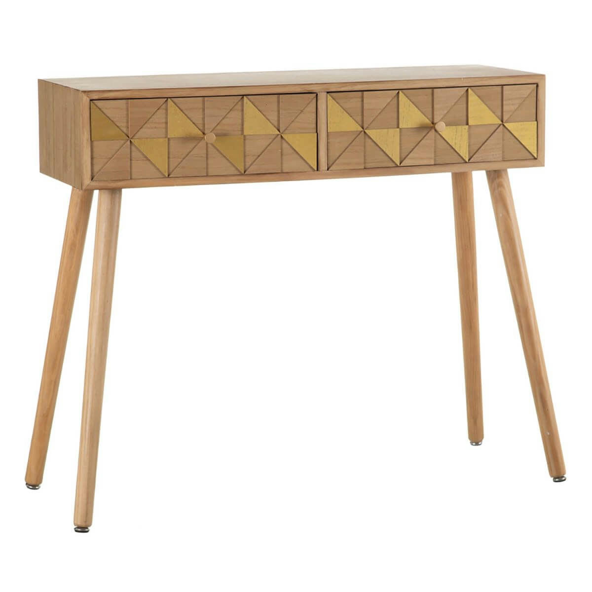 OLIVIA - Console  2 tiroirs bois naturel et teinté or