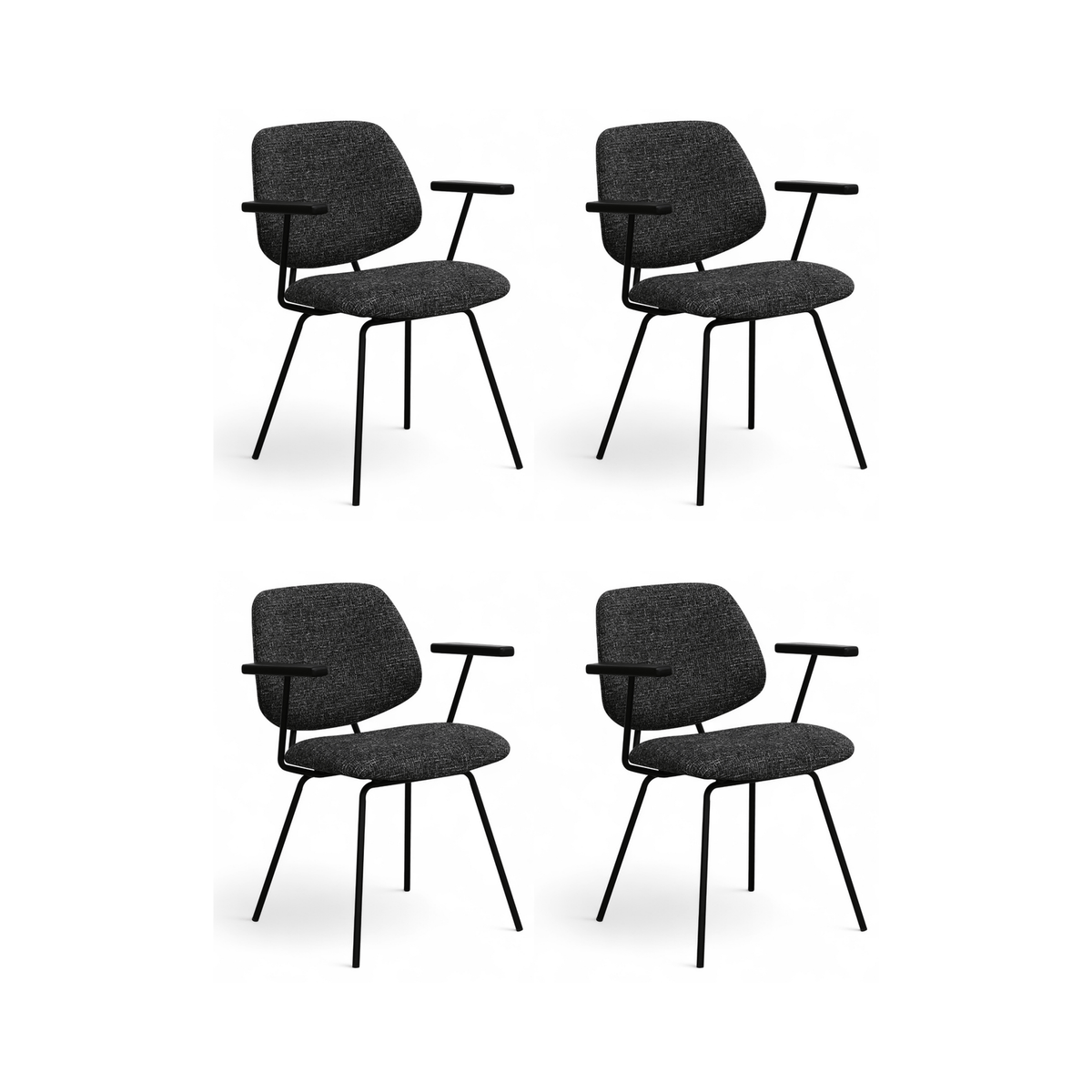 Furnhouse eetkamerstoelen armleuning Sofia - Zwart - Stof (Bouclé) - Set van 4