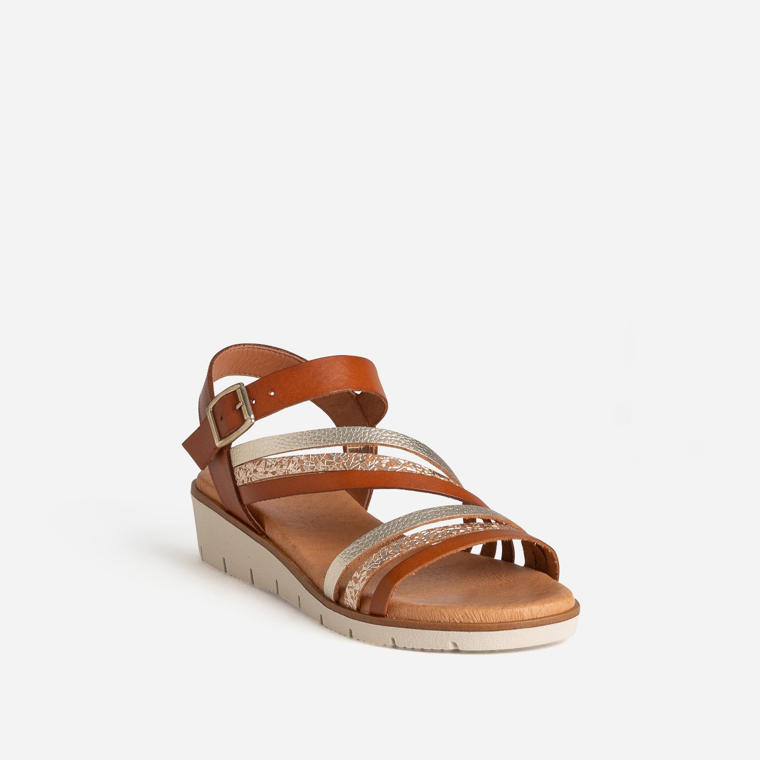 Sandale cognac et dorée cuir