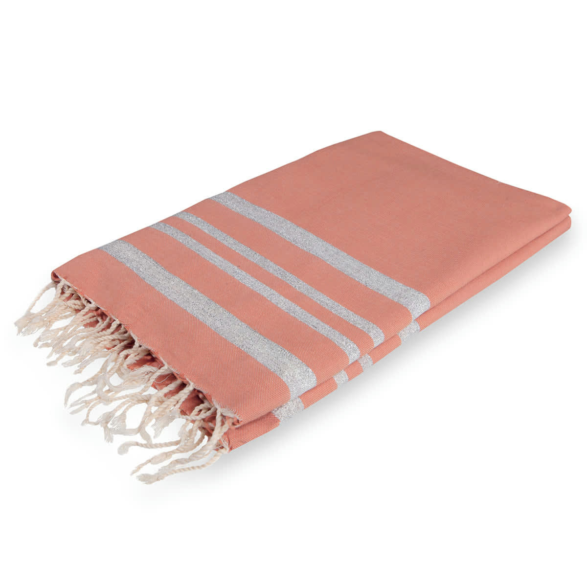 HAMPTONS - Nappe lurex coton  150x250 terracotta / argent