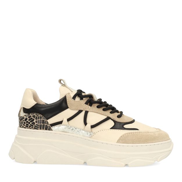 Beige sneakers met animal print details