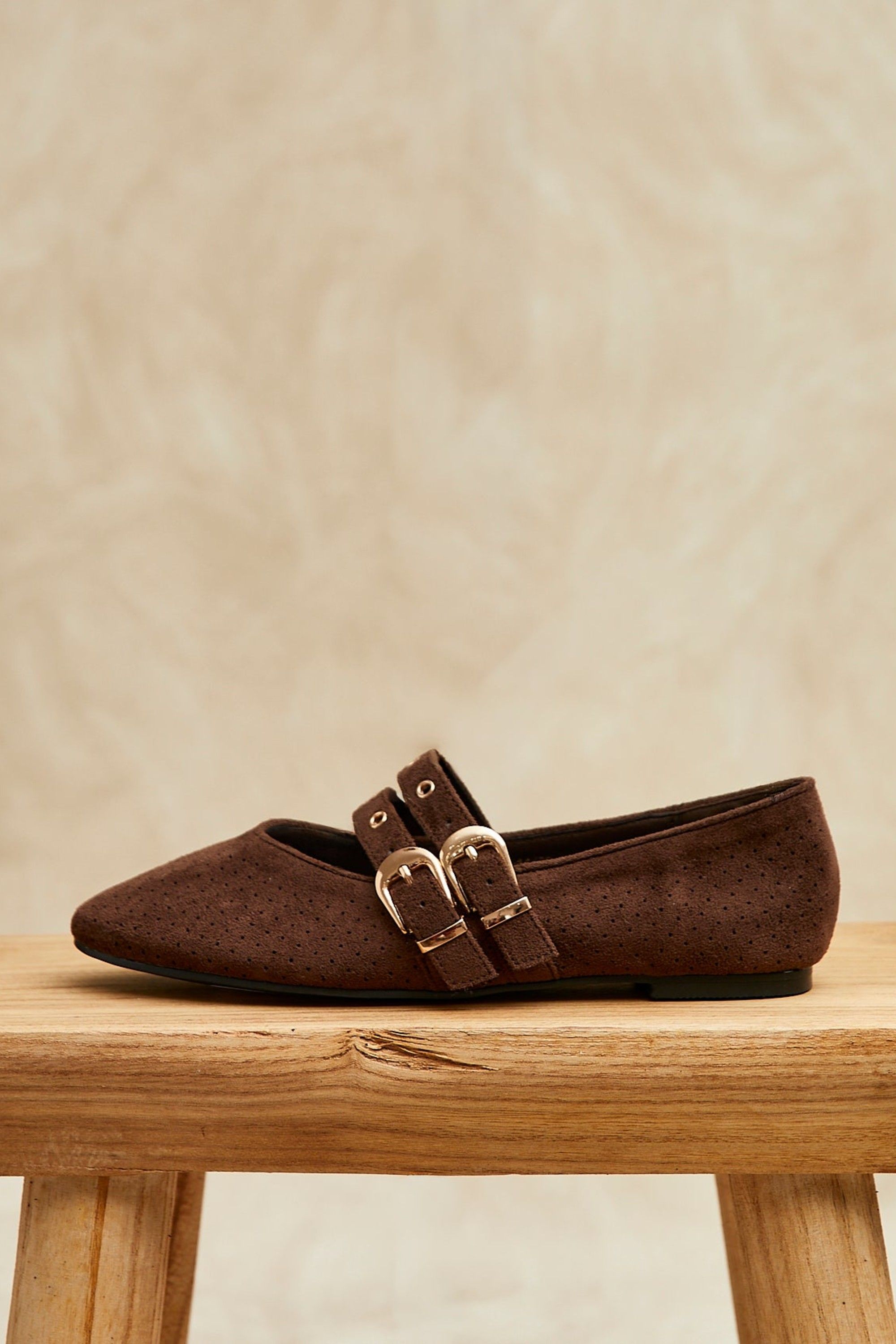 Linzi Rogue Brown Ballet Flats With Eyelet Detail