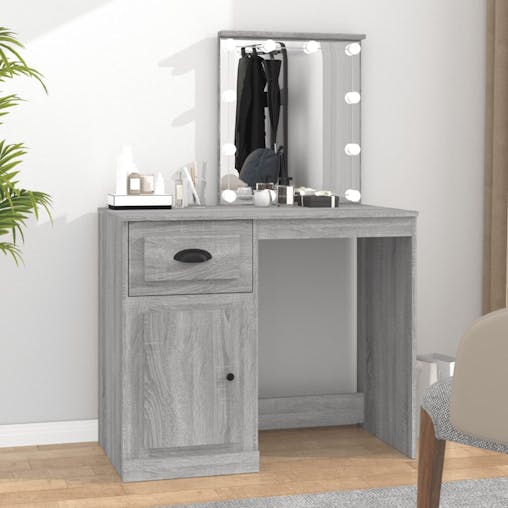 NNEVL Dressing Table with LED Grey Sonoma 90x50x132.5 cm Engineered Wood