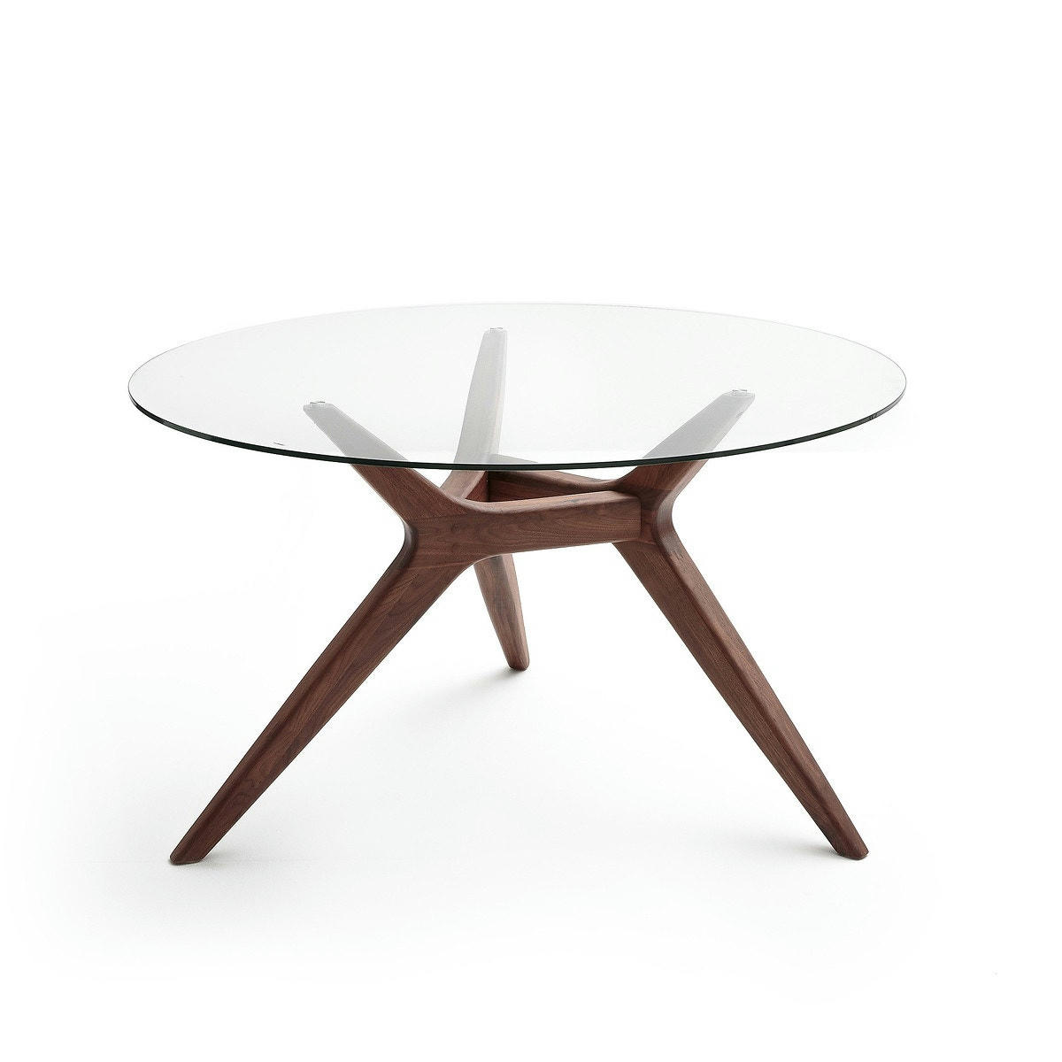 Table ronde verre/noyer Ø130 cm, Maricielo