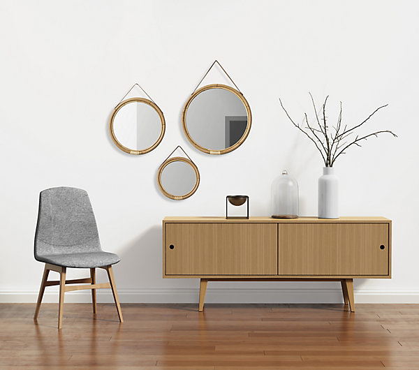 Miroir rond rotin Bolivia Ø42 cm   lanière cuir
