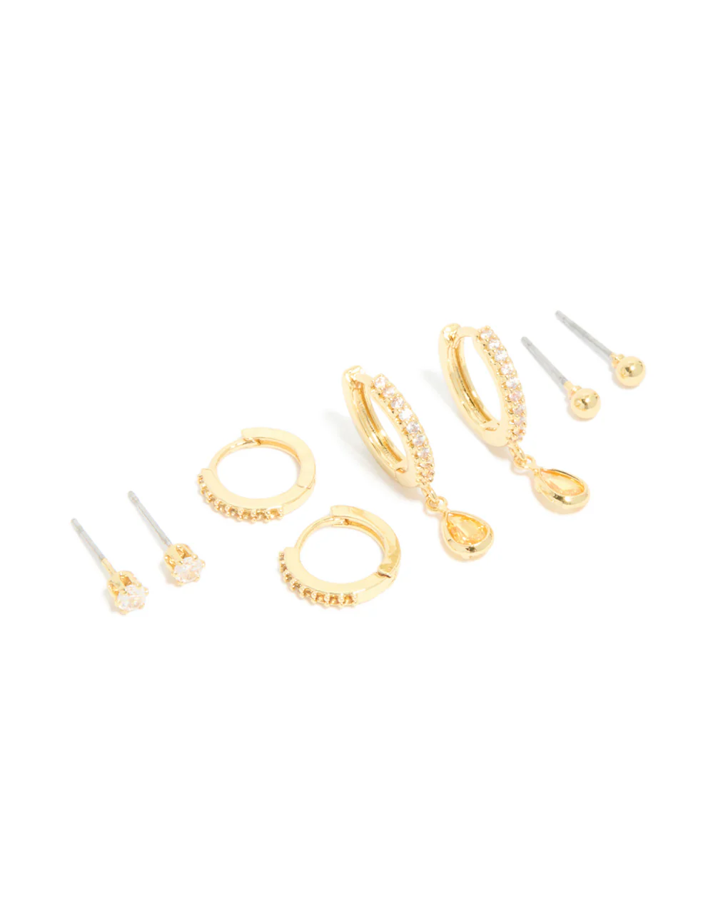 Gold Plated Brass Citrine Cubic Zirconia November Birthstone Earrings 4-Pack