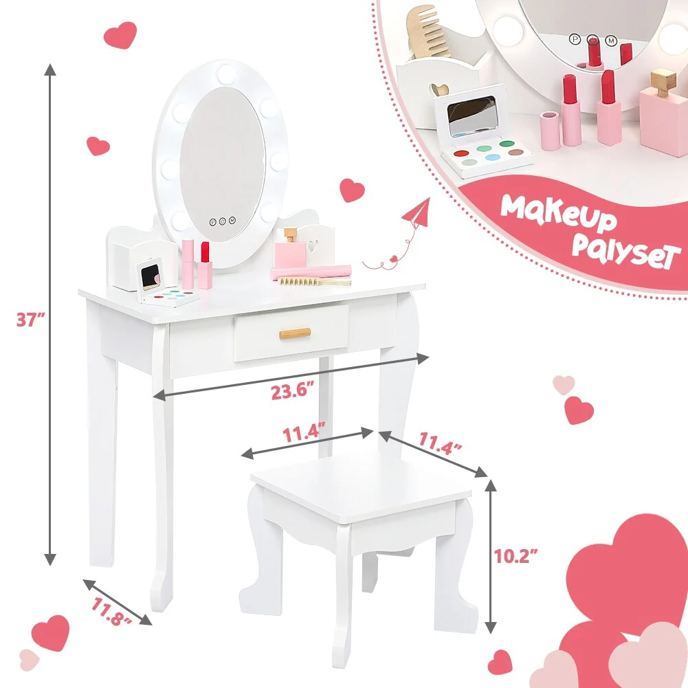 Kids Vanity Set with Mirror and Drawer for Ages 4-9