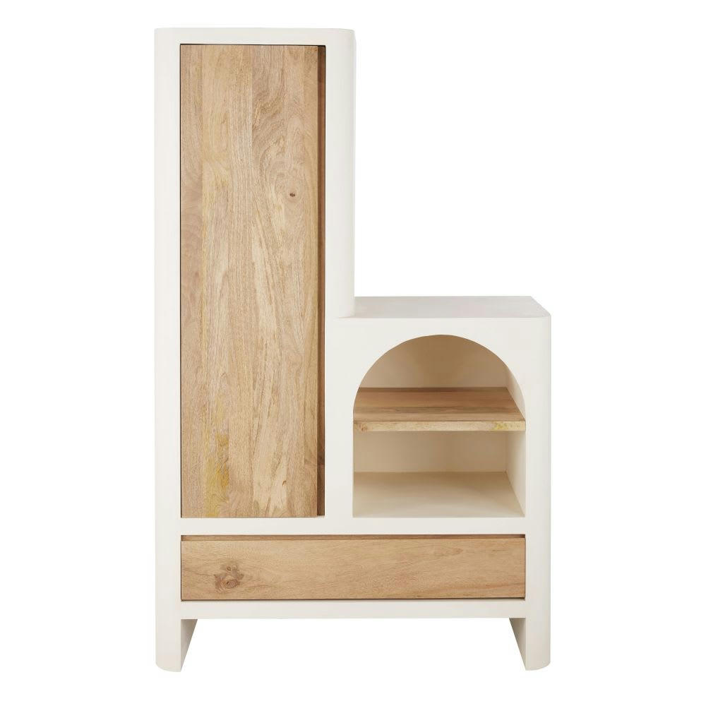 Sartene - Dressing asymétrique 1 porte battante 1 tiroir blanc crème