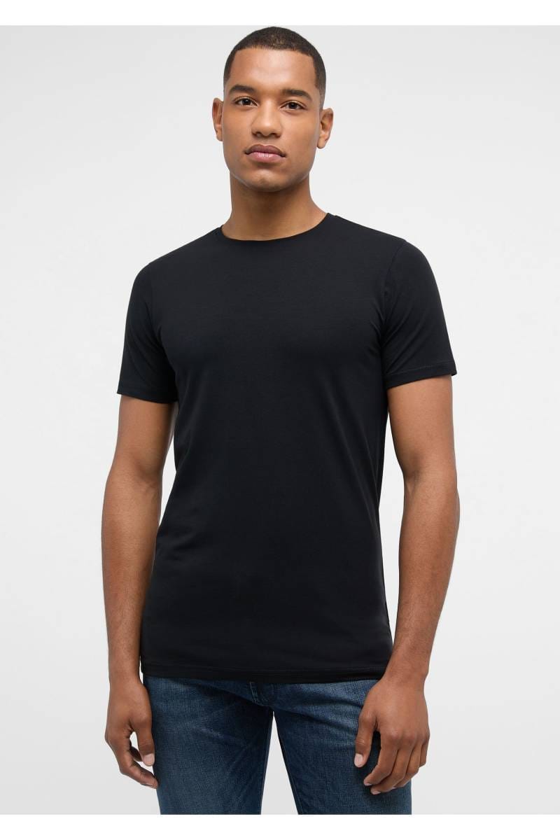 ETERNA Regular Fit T-Shirt Rundhals schwarz, Einfarbig