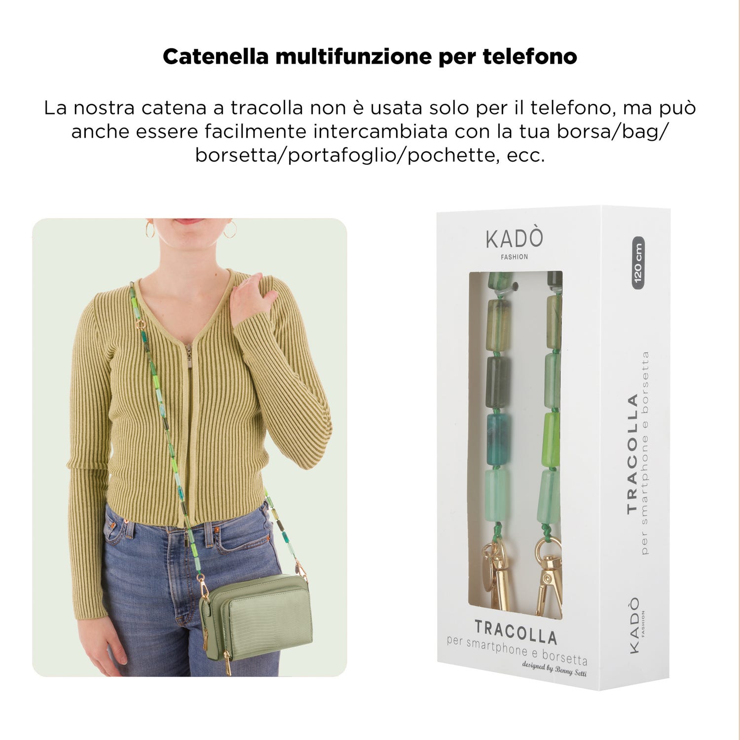 Tracolla smartphone e borsetta perline verdi 120 cm – Fashionally