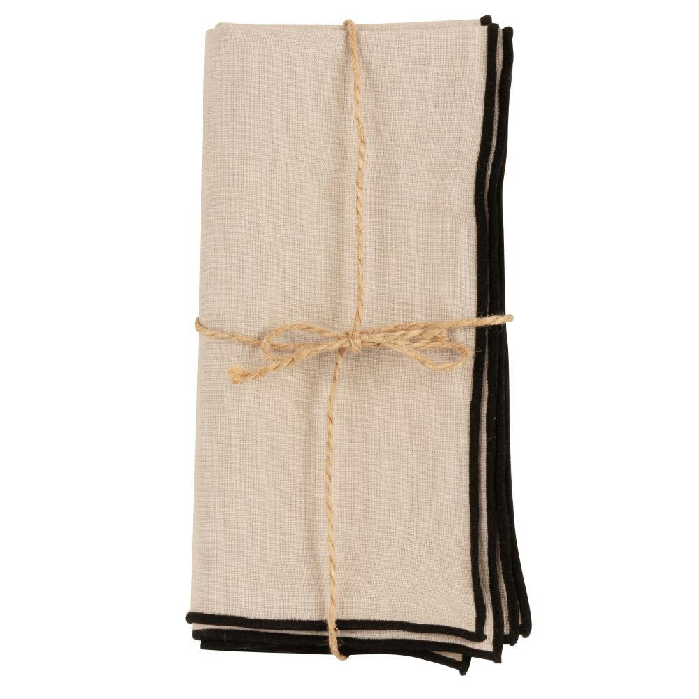 - Serviettes en lin lavé beige et noir 42x42 (x2)