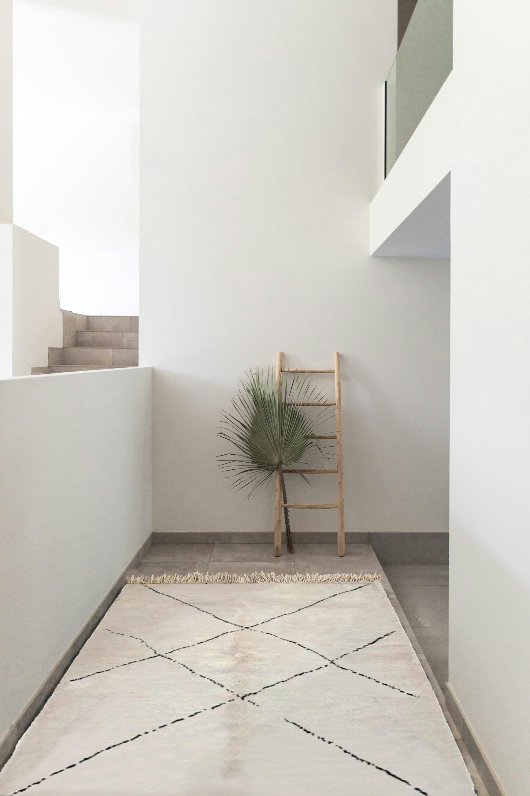 BERBERE - Tapis berbère original marocain laine noir blanc Ouarzazate 80x240