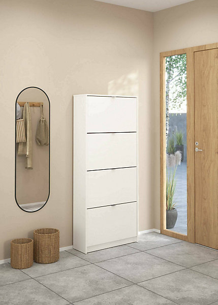 Meuble à chaussures Epidoto, Meuble à chaussures, Armoire d'entrée polyvalente, Rangement pour chaussures, 70x24 h162 cm, Blanc