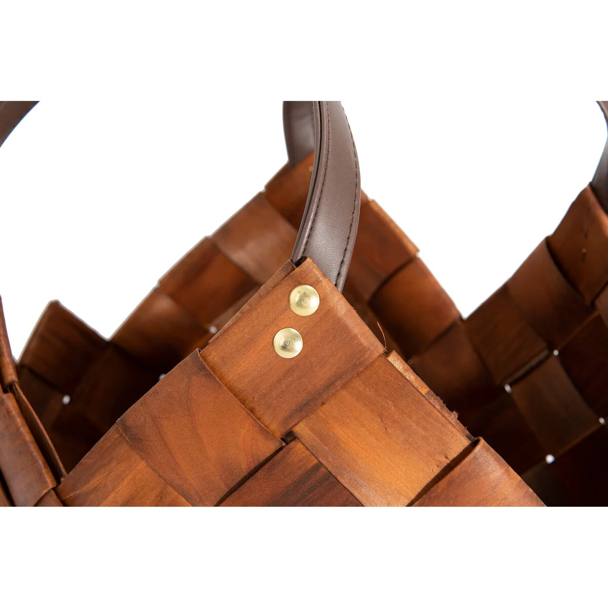 Woven Seagrass Baskets with Leather Handles - 17.3L x 11.5W x 14.3H