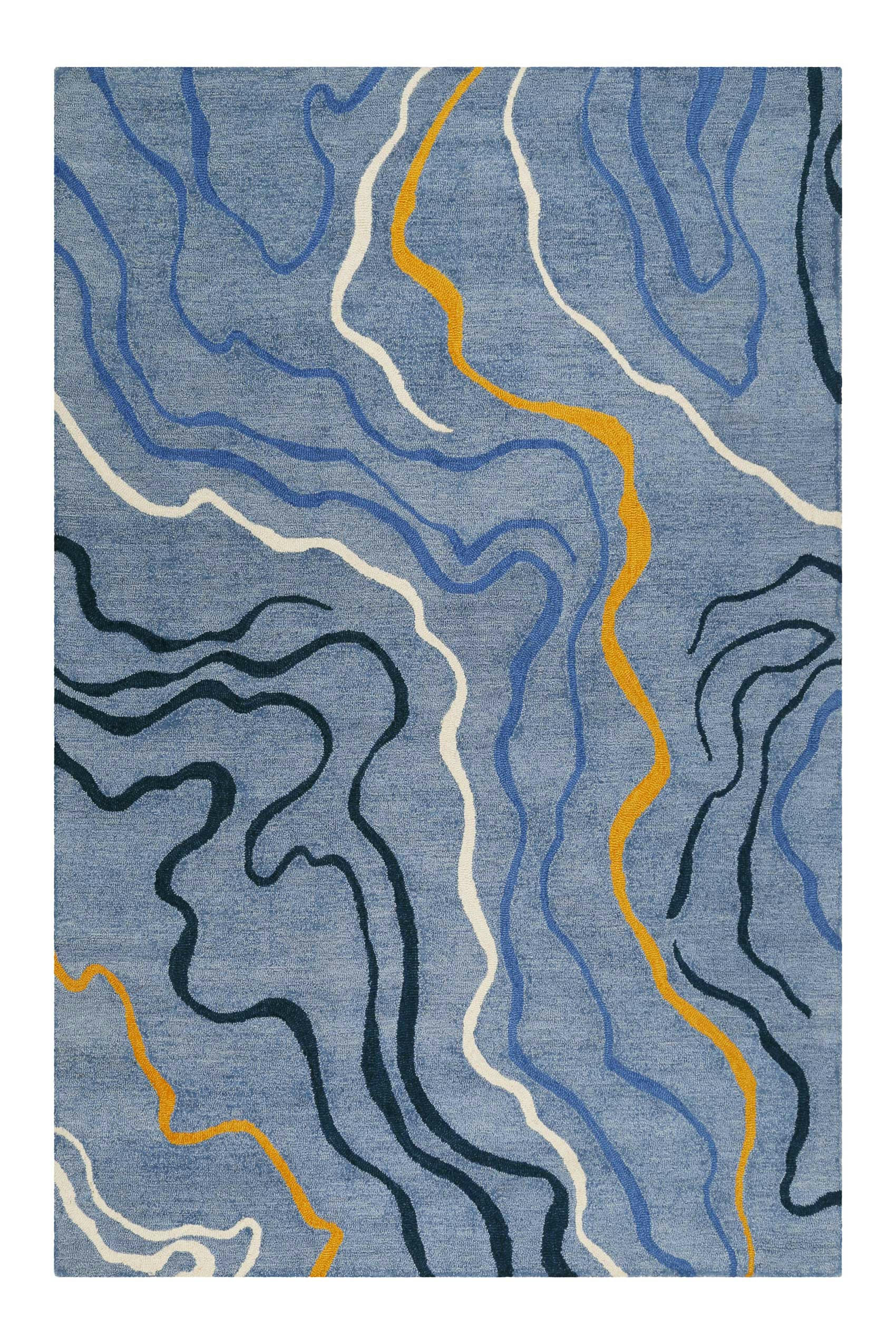 DRIVE - Tapis fait main motif abstrait bleu 70x140