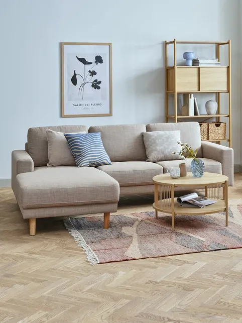 Sofa EGENSE chaiselong venstre sandfarvet stof