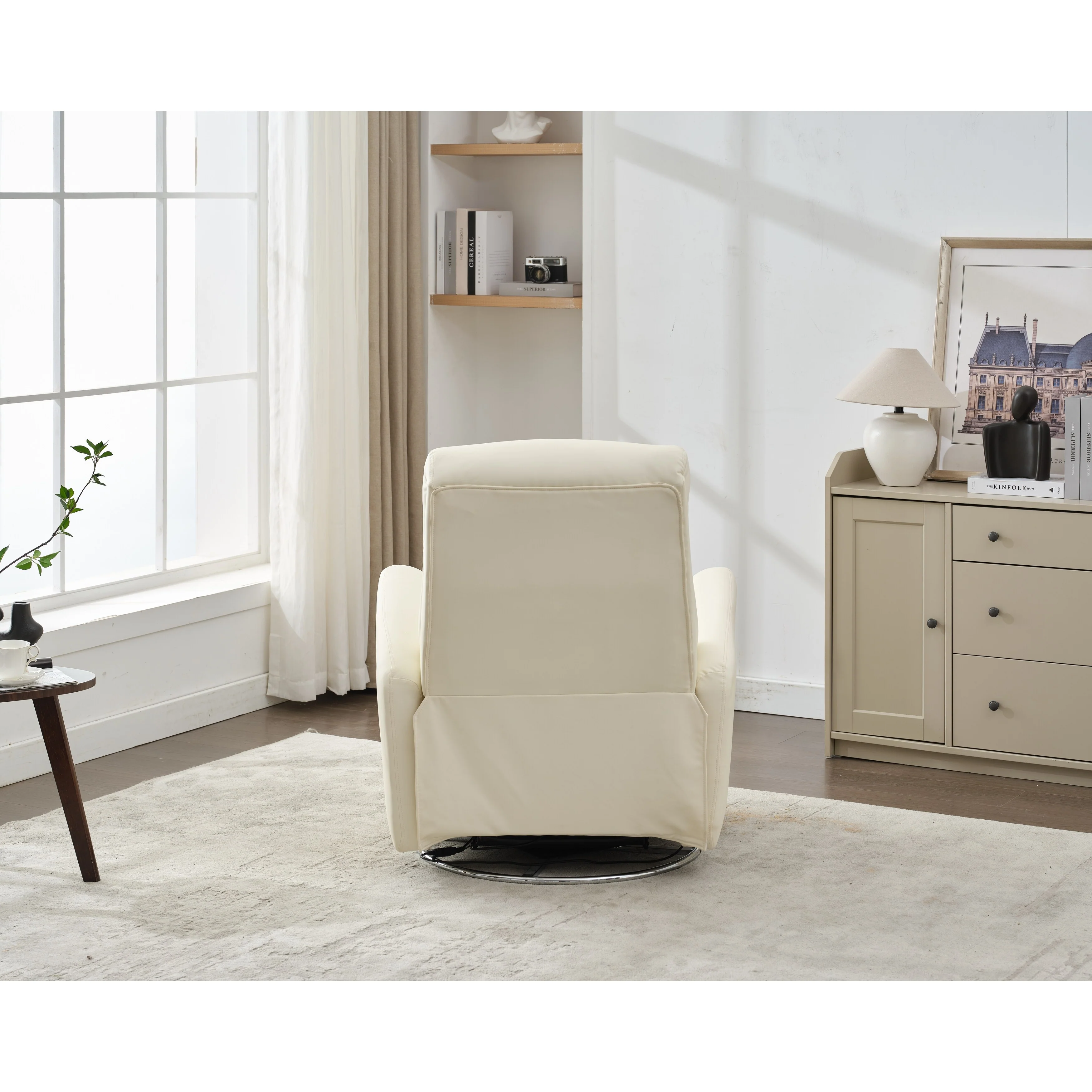 White Faux Leather 270° Swivel Glider Rocker Power Recliner with Ergonomic Backrest, USB & Type-C Ports