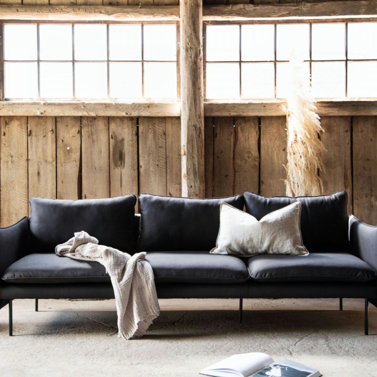 JIMMY - Canapé droit 3 places en simili cuir noir