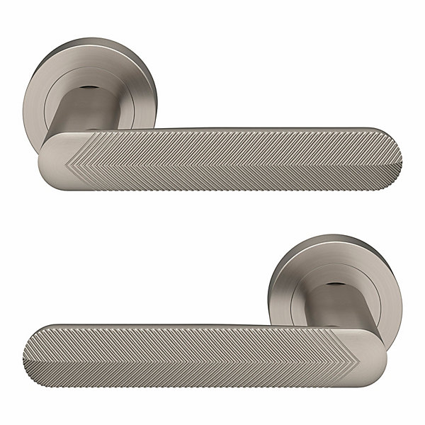 Ensemble poignée sur rosace rond à visser GoodHome Garlan effet nickel satin gris Ø50mm