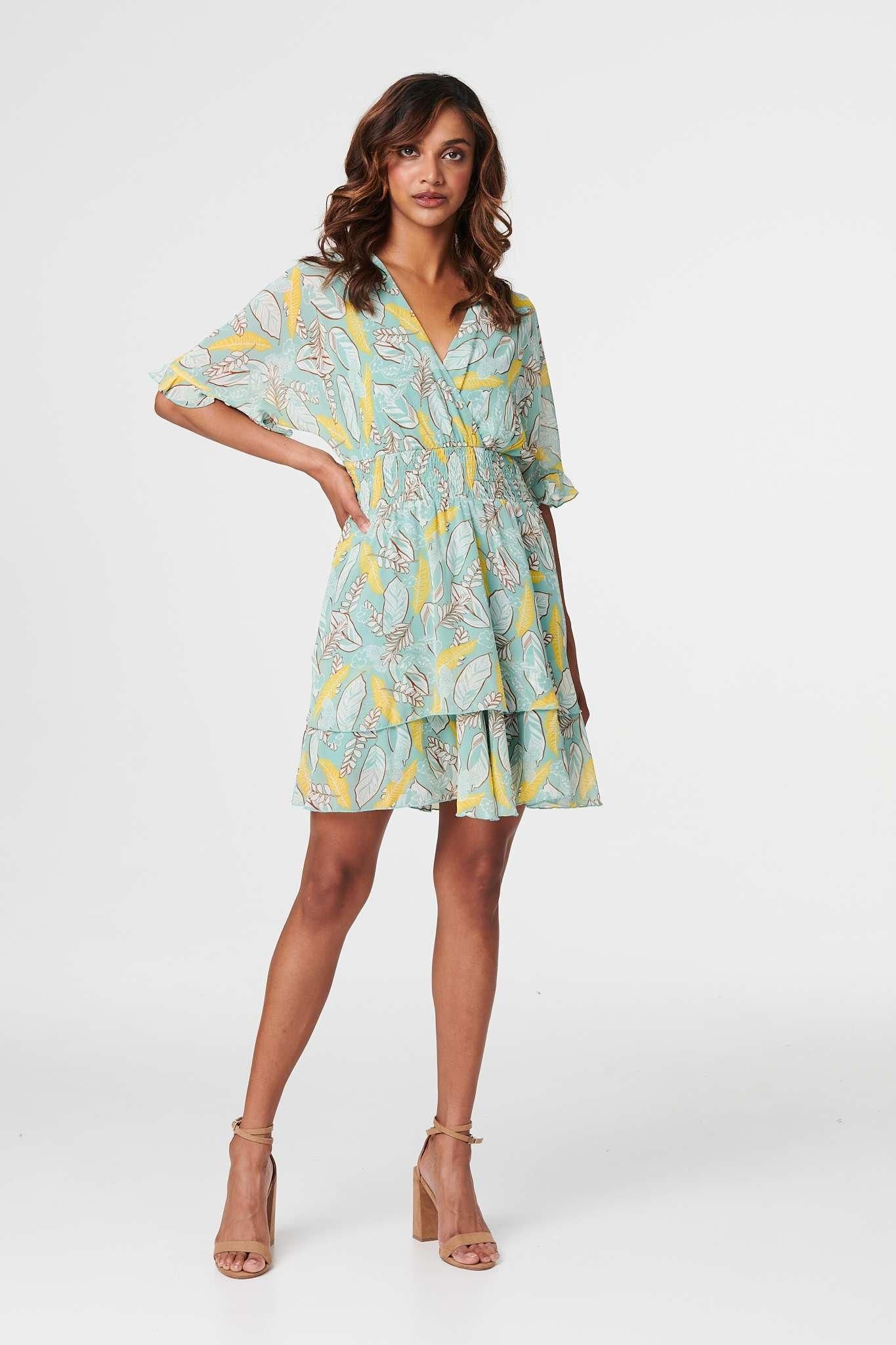 Izabel London Leaf Print Wrap Mini Dress