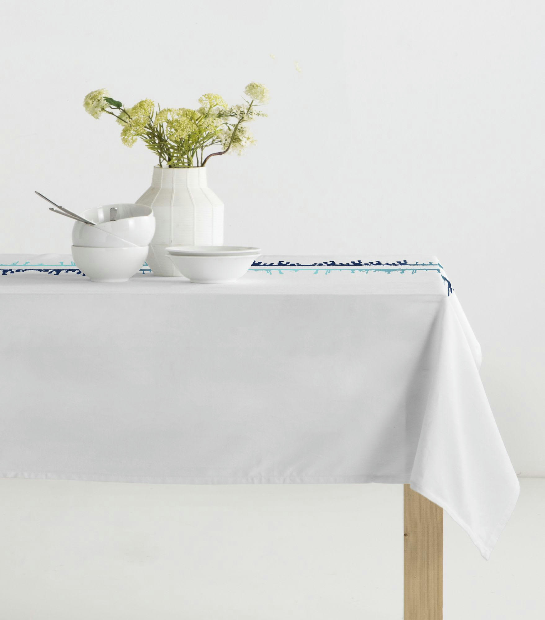 PAINT - Nappe imprimée blanc avec traitement anti-taches en coton 140x140 cm