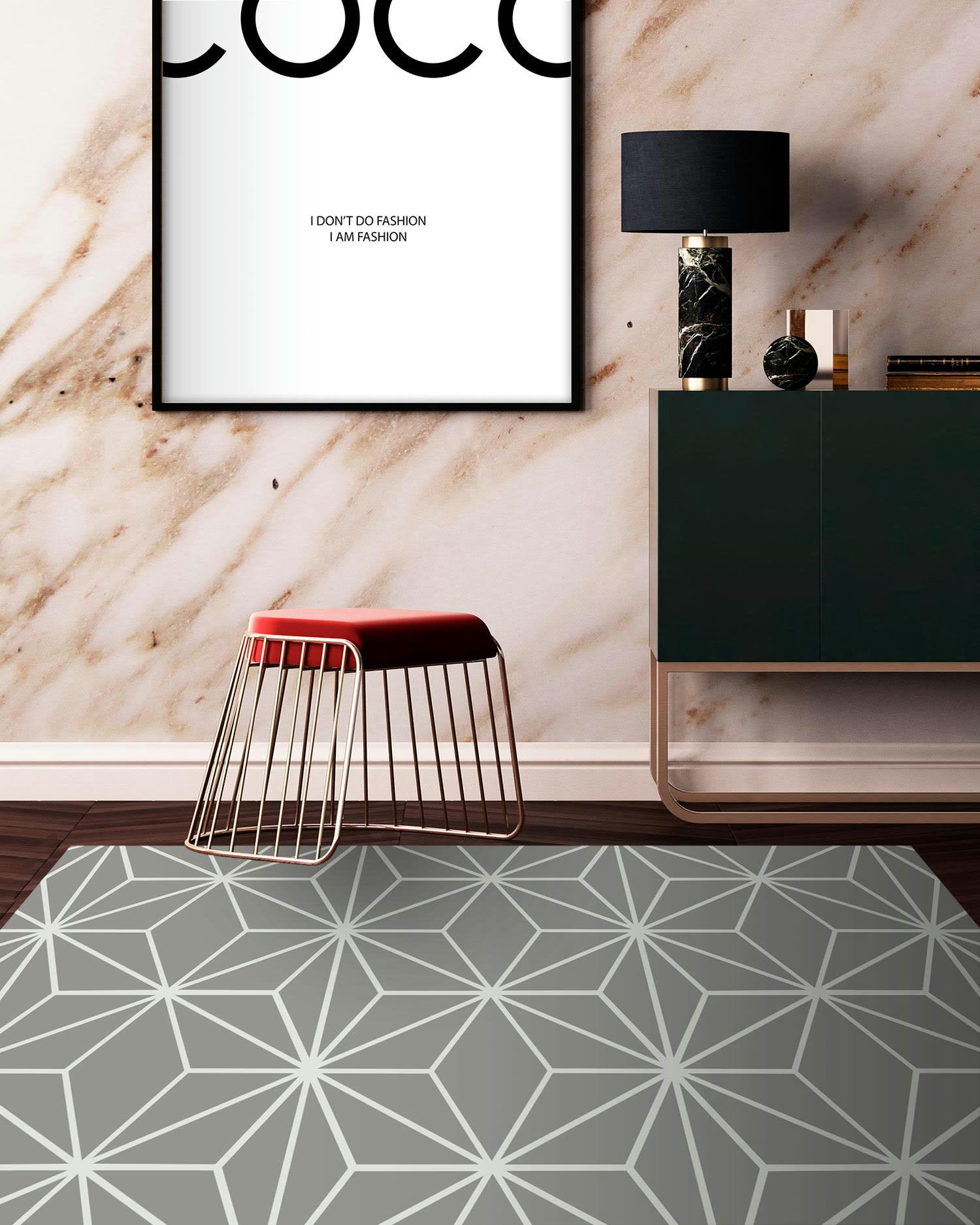 - Tapis vinyle lignes d'étoiles grises 160x230cm