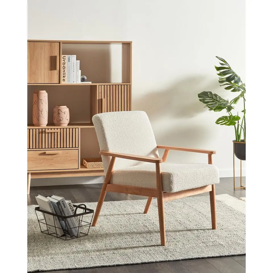 ESRUM - Fauteuil - Gebroken wit - Boucl&eacute;/Licht hout