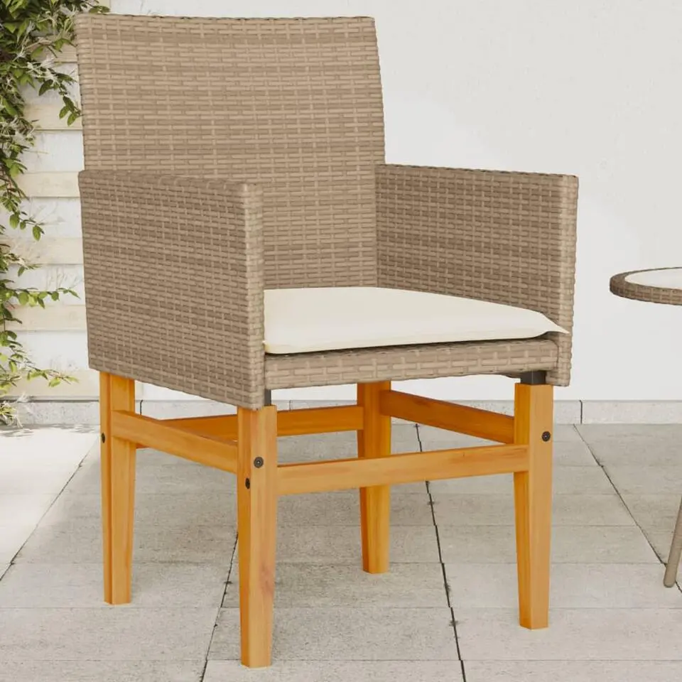 vidaXL - Tuinstoelen met kussens - Beige - Poly rattan en hout - 2 stuks