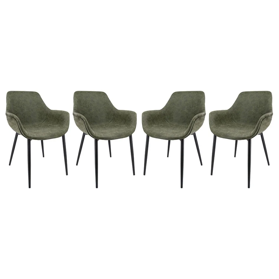 LeisureMod Markley Set of 4 Leather Dining Side Chairs with Iron Legs - Modern Accent Armchair for Home Kitchen