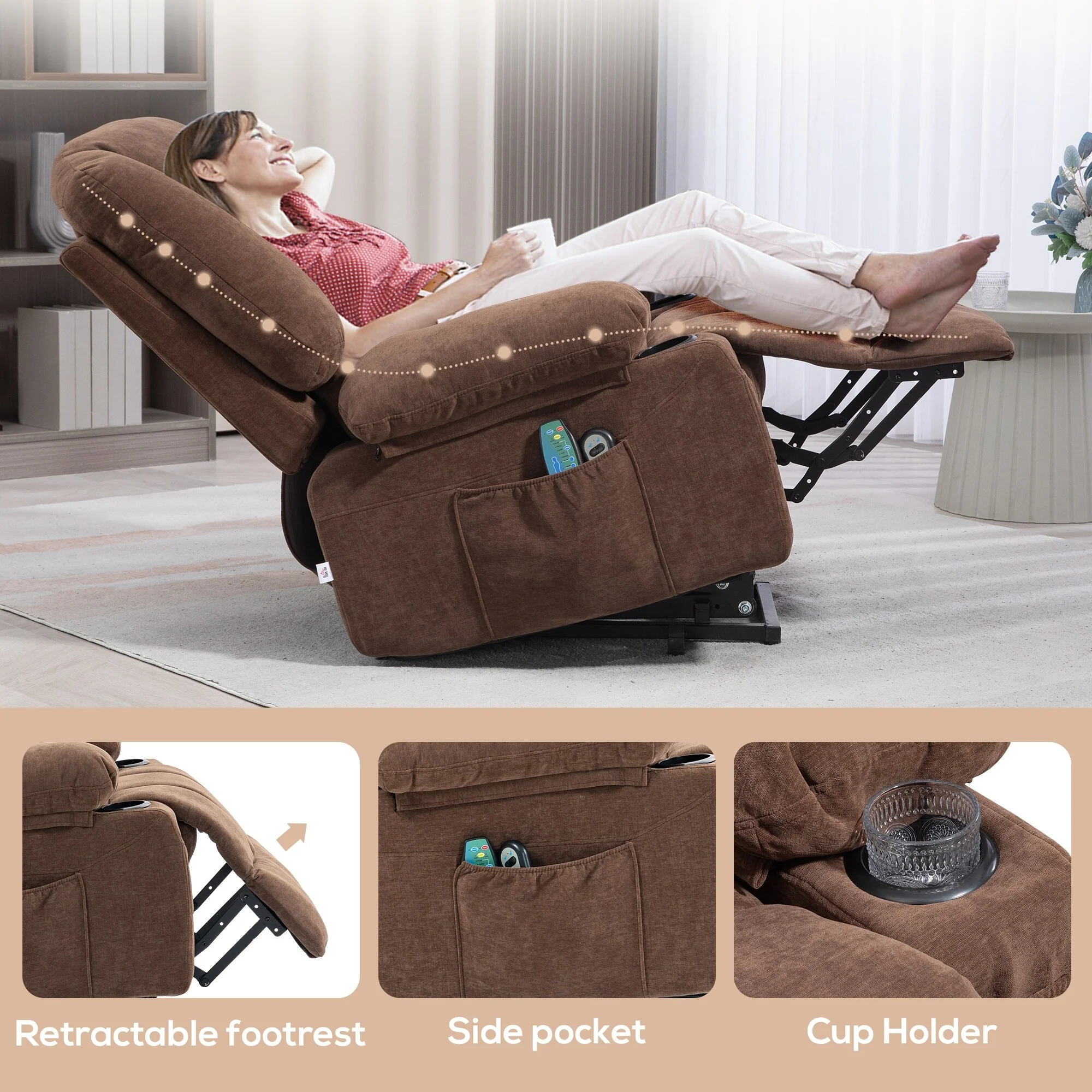 Power Lift Recliner Chair with Vibration Massage, Heating, Remote Control, Quick Assembly, and Side Pockets