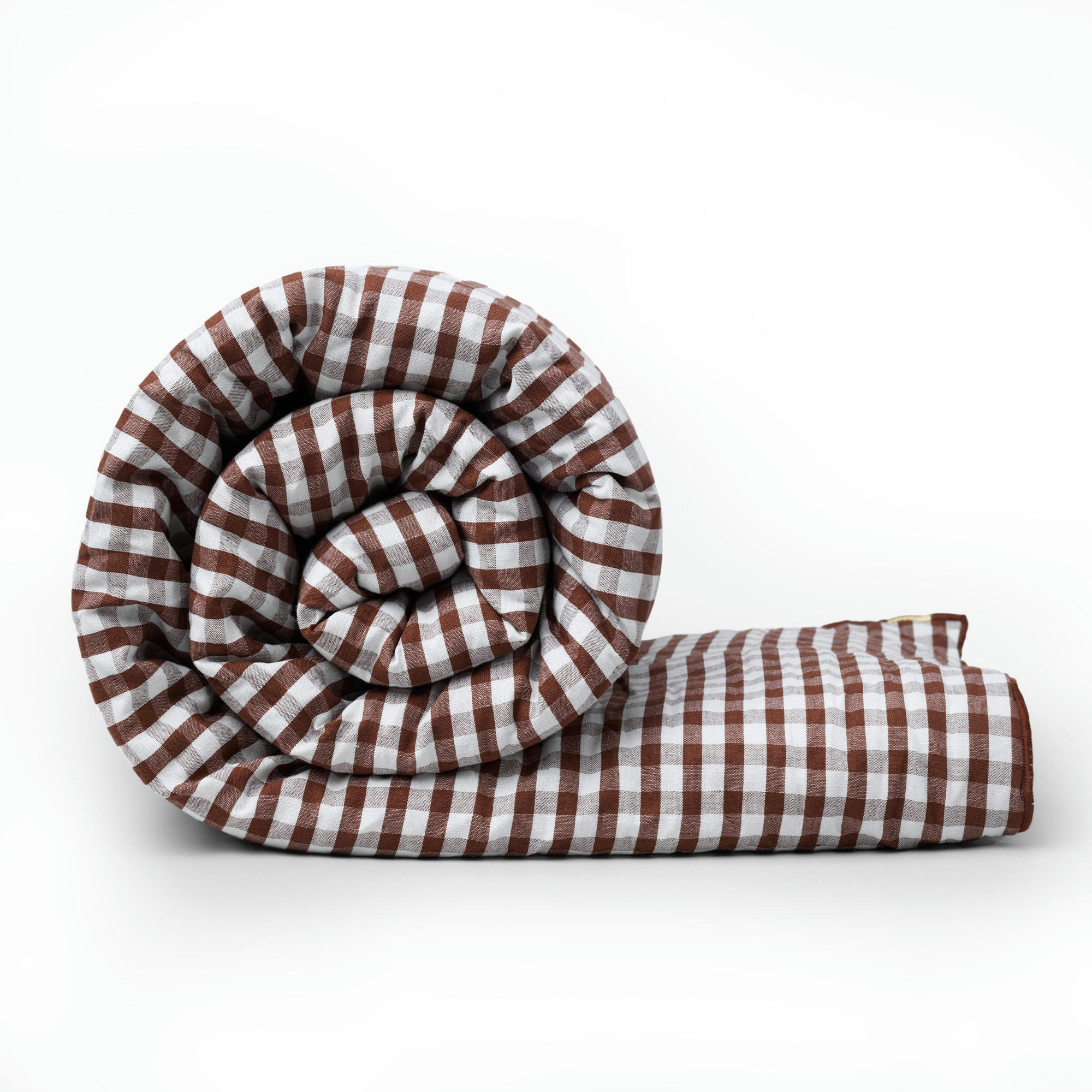 - Edredon en lin / coton vichy noisette